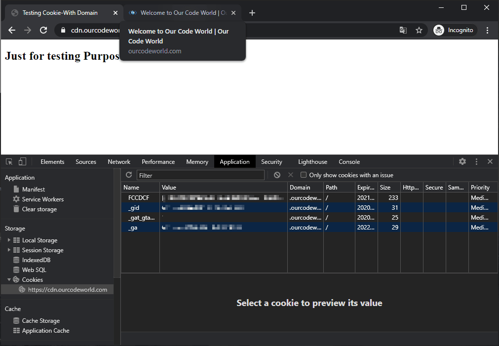 Subdomain with cookies from the top-level domain