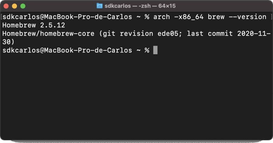 Homebrew output version MacOS BigSur