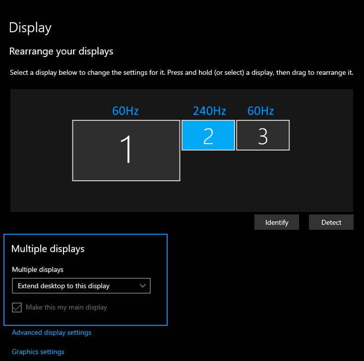 Arrange displays Windows 10