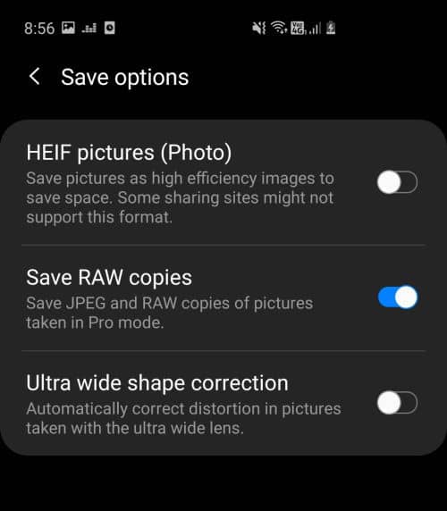 Save RAW copies of photos in Samsung S10