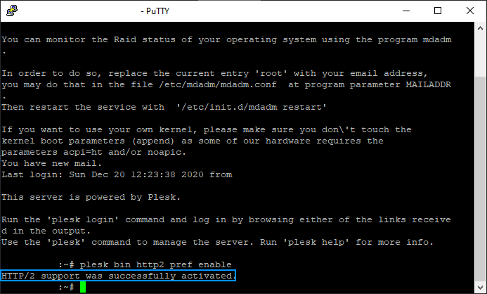 Plesk Enable HTTP/2 Support Succesfully