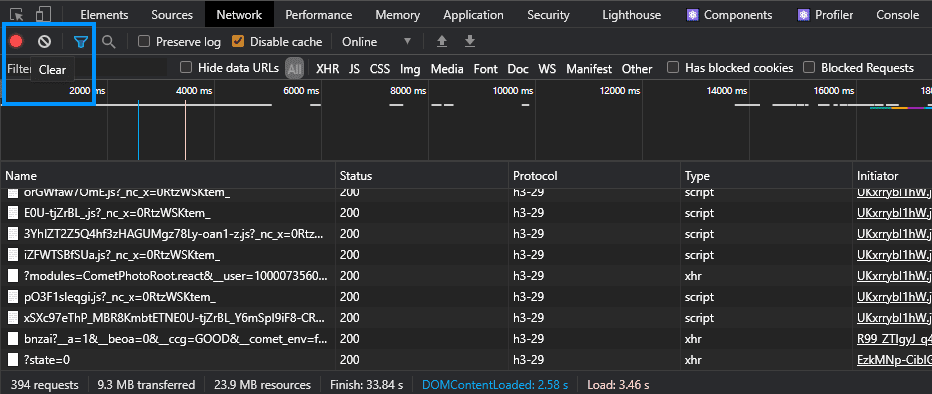 Clear Network Panel Developer Tools Chrome