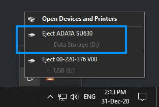 USB and SSD listed on ejectable devices