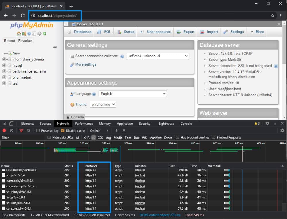 PHPMyAdmin XAMPP HTTP/1.1