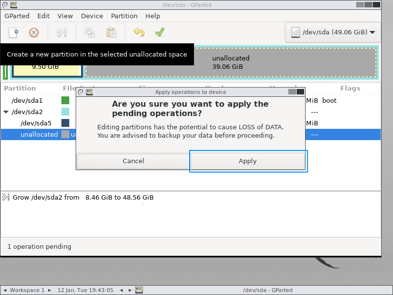GParted Apply All Operations