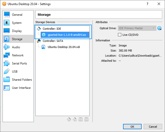 Boot from GParted Virtual Machine
