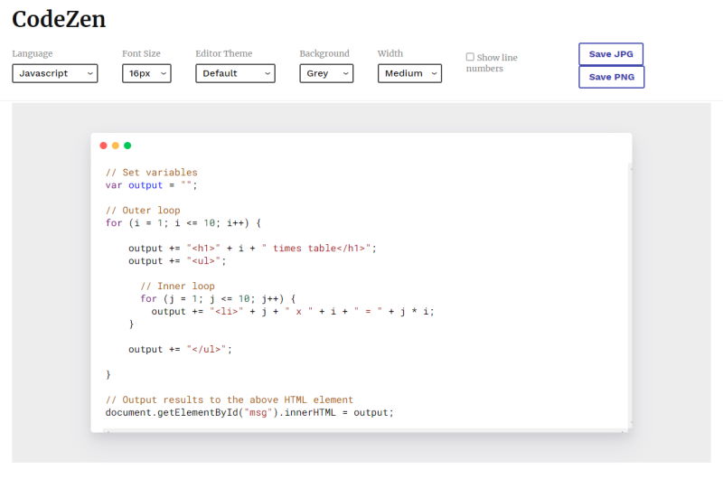 Codezen Code Snippets