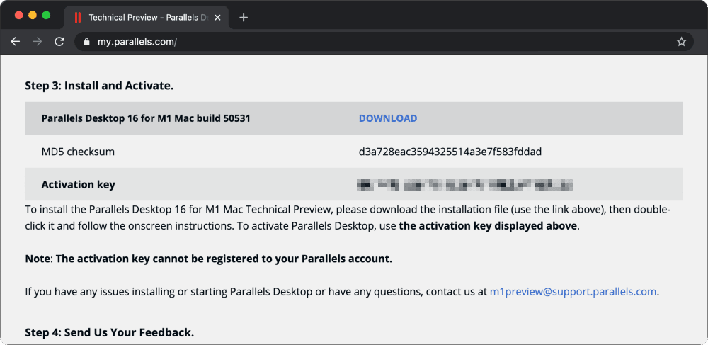Technical Preview Paralells Mac M1