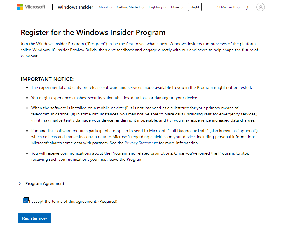 Join Insider Preview Windows 10 ARM