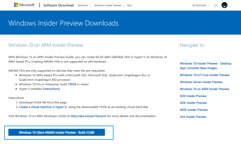 Windows 10 Insider Preview ARM64