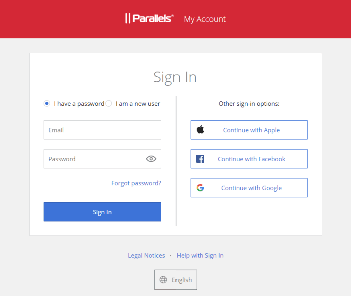 Sign-in Parallels