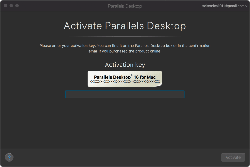 Activate Parallels Desktop for Mac