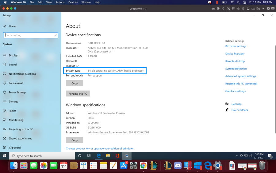 Windows 10 running in your Mac with M1 chip