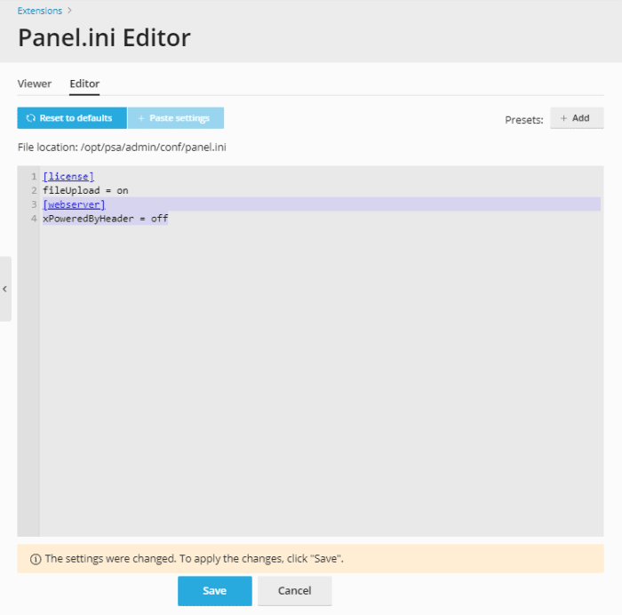 Panel.ini Editor Settings
