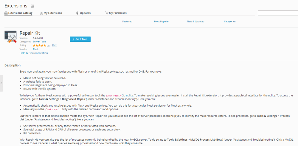 Repair Kit Extension Plesk