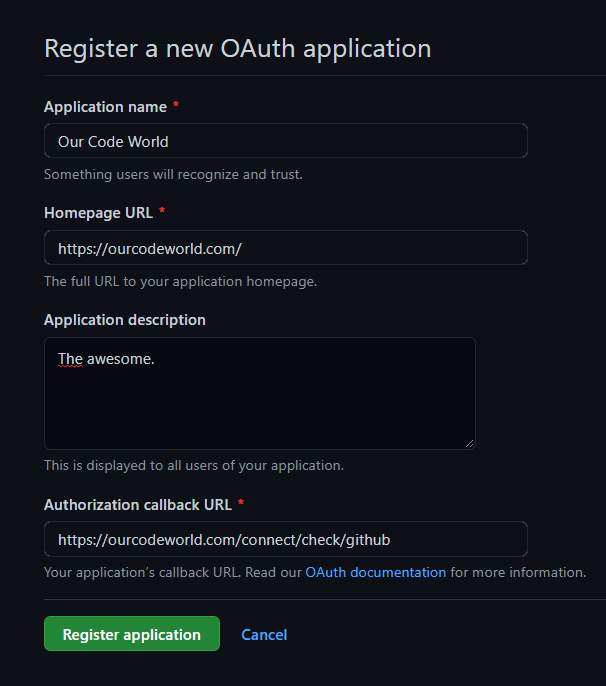 Register OAuth App on Github
