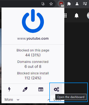 uBlock Dashboard