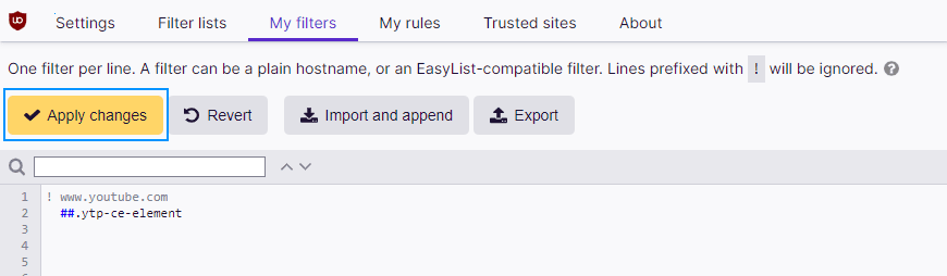 Apply Changes uBlock Origin
