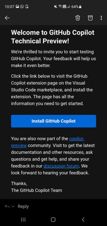 GitHub copilot email