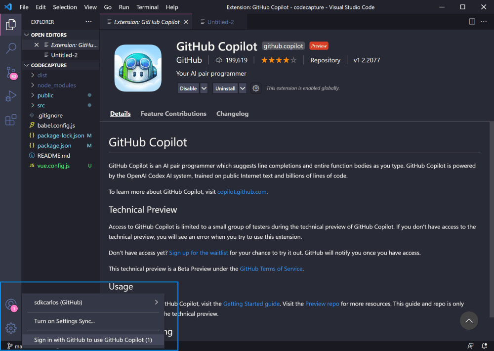 Signin with Github VSCode