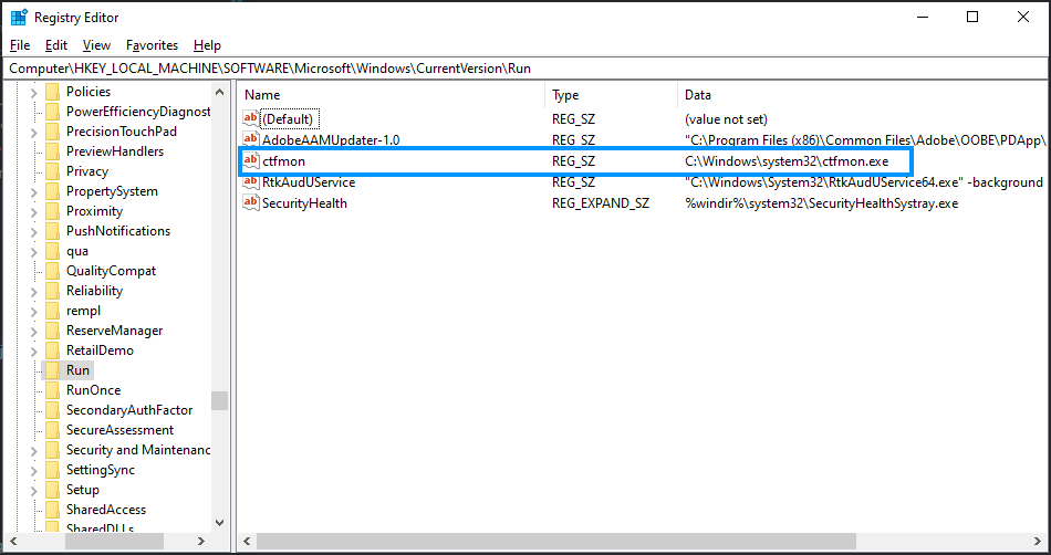 CTFMON Registry Run Key
