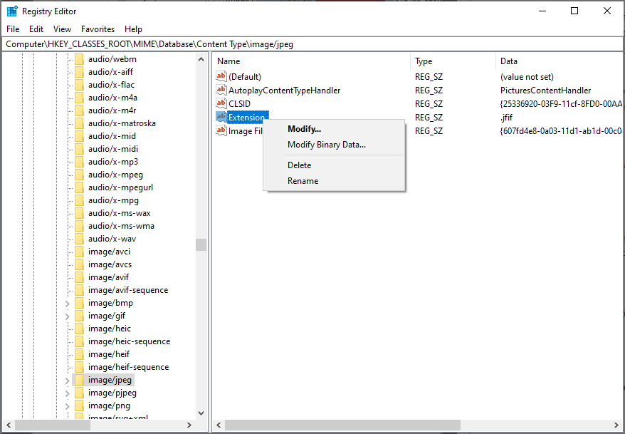 Regedit Update Mimetype JPG