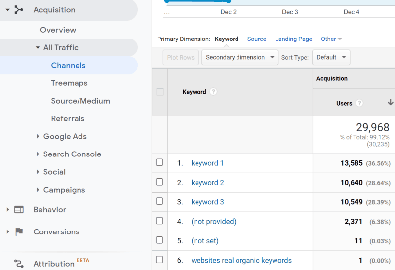 Organic Search Keywords