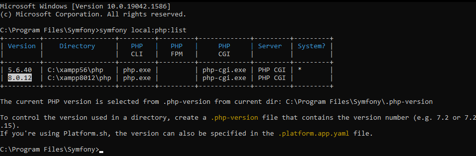 Symfony Binary custom PHP version