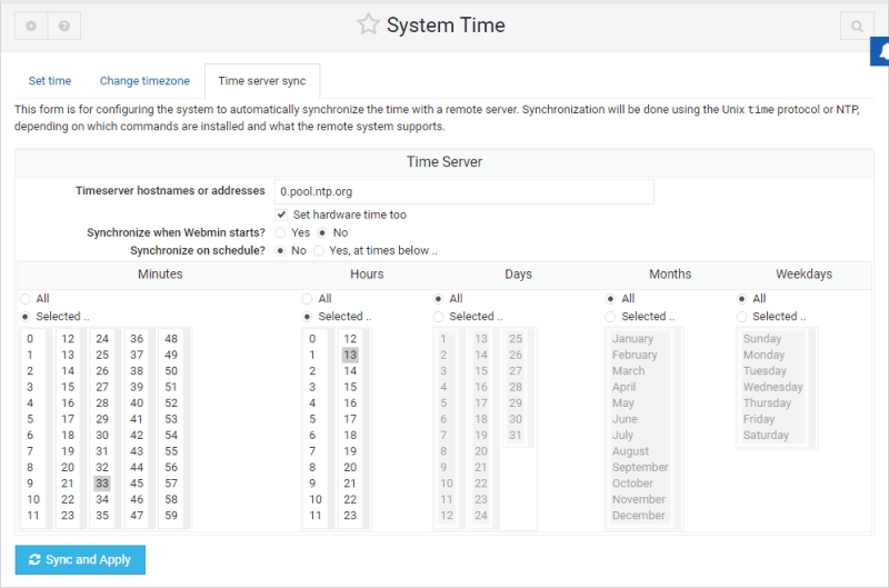 System Time NTP Webmin