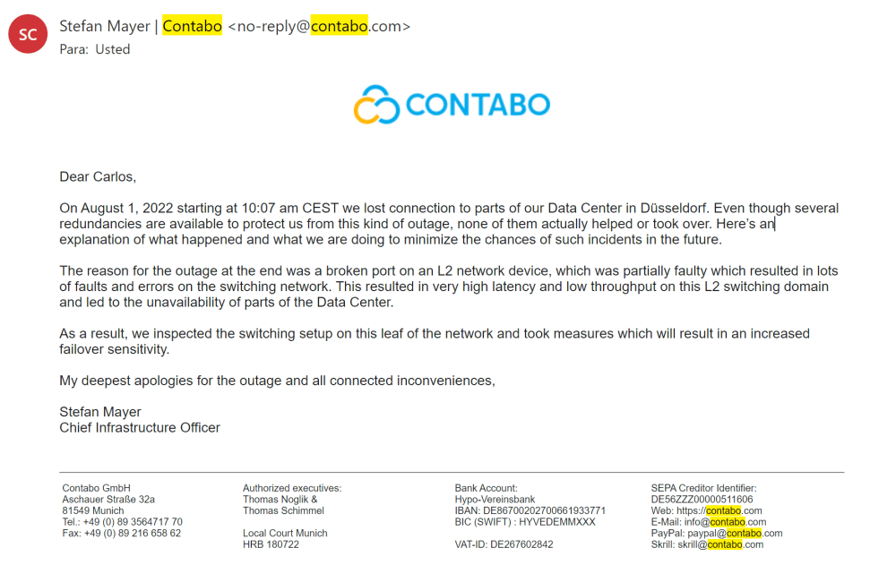 Contabo Dusseldorf Outage