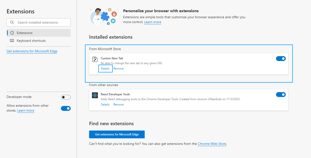 Enable Extensions New Tab