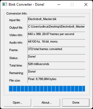Bink Video Converter Result
