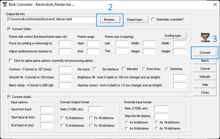 Bink Choose output file and convert