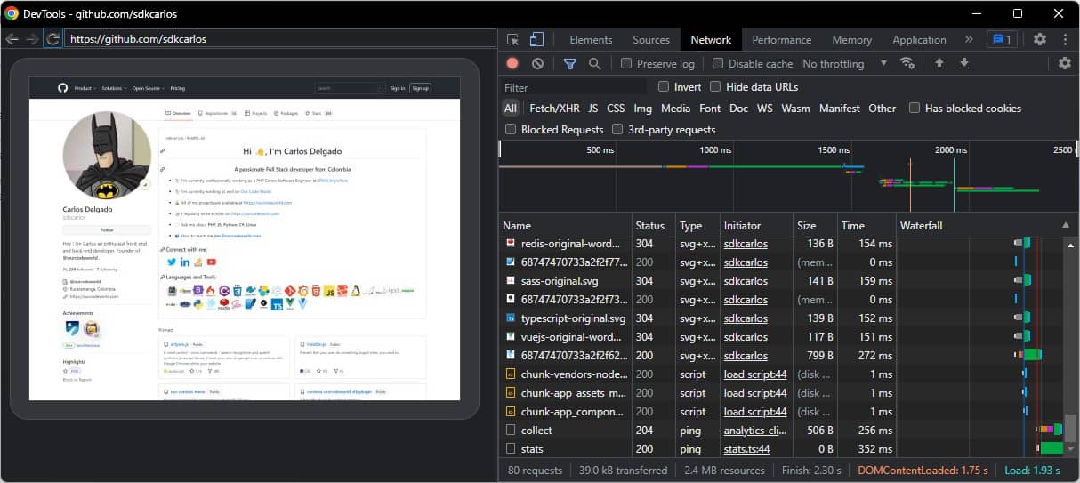 Chrome Inspect Tools, Network Tab