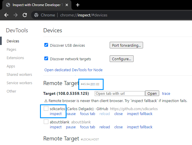 Chrome Remote Inspect Debugger