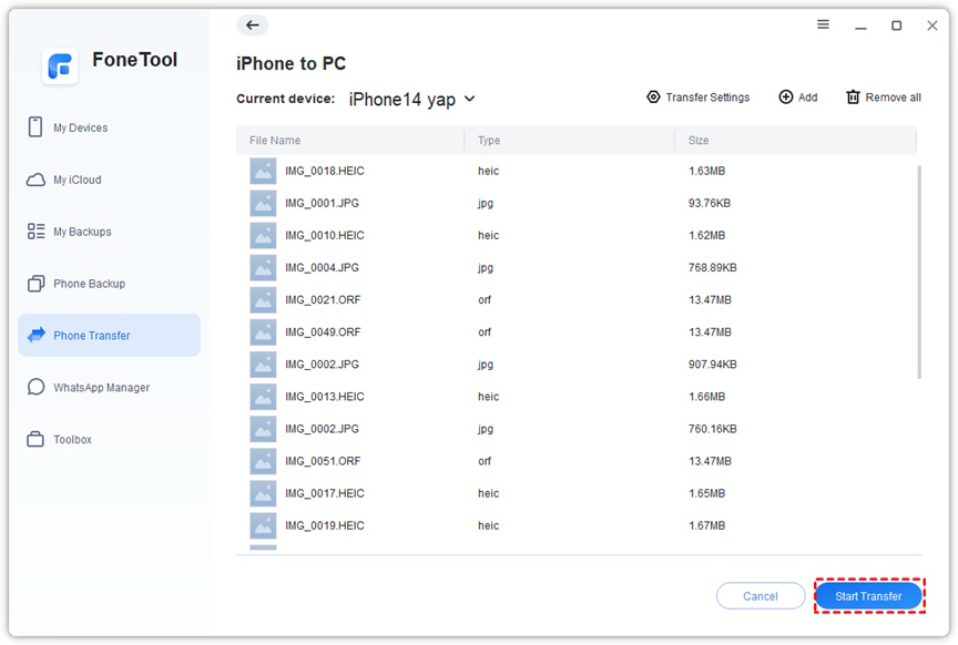 Start the transfer process