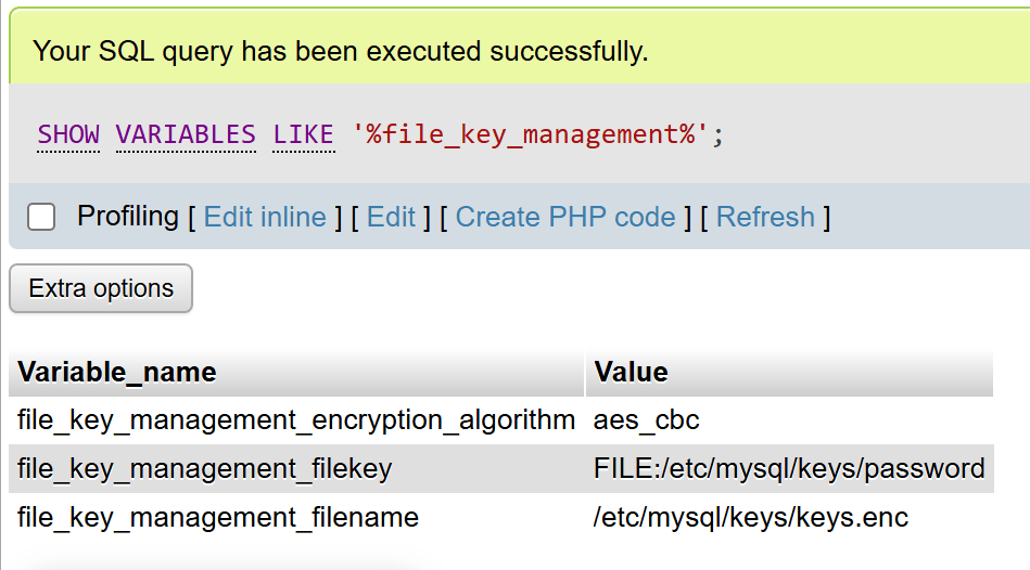 File key management mariadb