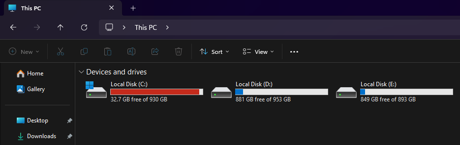 Disk Space Available Windows