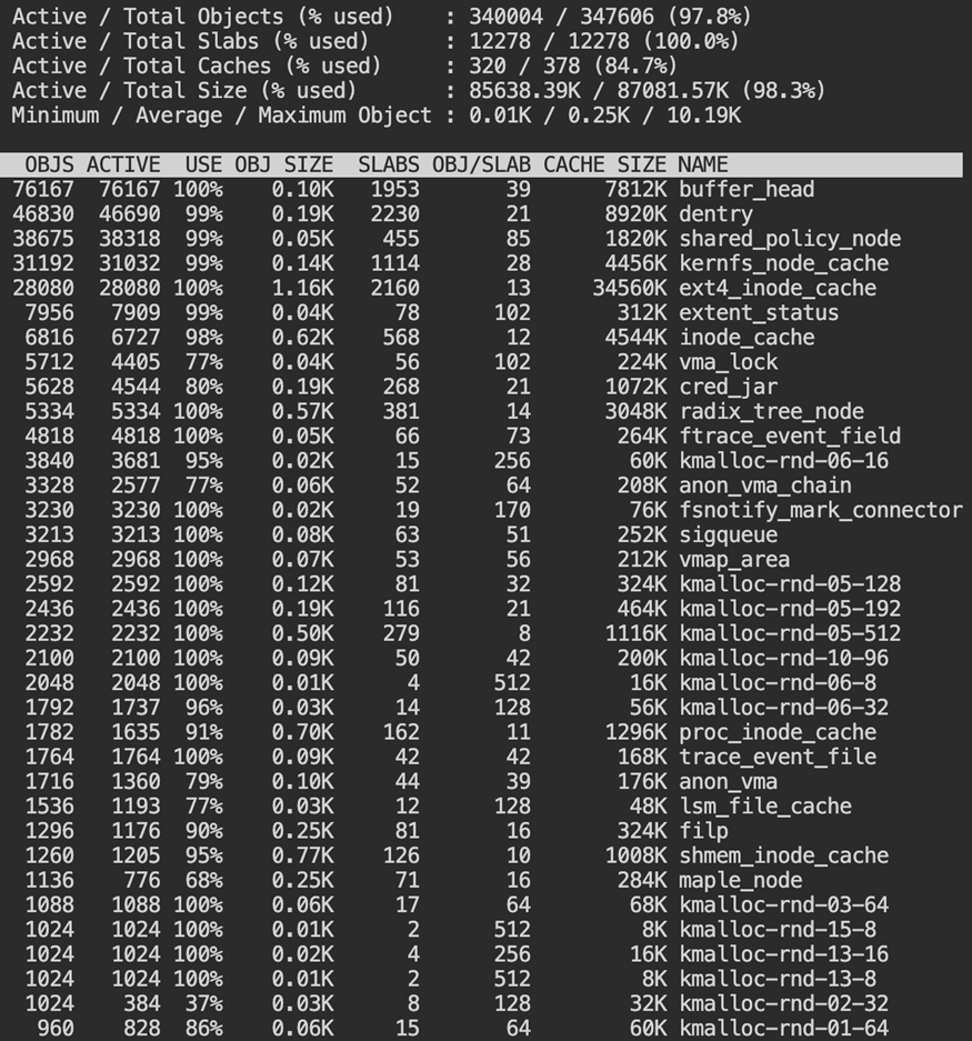 Inspect Slab Usage
