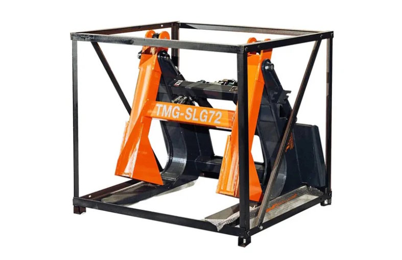 Skid steer log grapple attachment handling heavy timber and debris