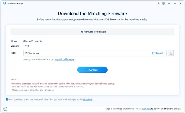 Connecting a locked iPhone to Tenorshare 4uKey