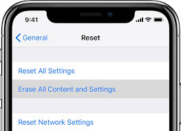 Resetting iPhone from Settings menu