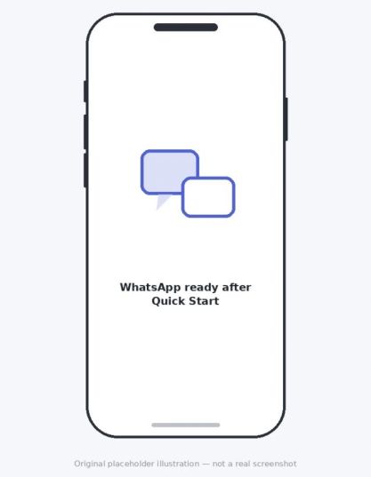 WhatsApp open on iPhone 18 Pro after Quick Start.