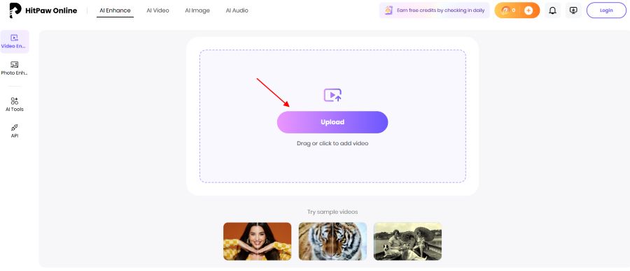 upload video file to HitPaw video enhancer