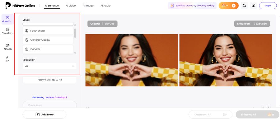select AI model for video enhancement