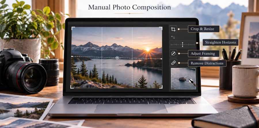 Manual editing tools for improving photo composition