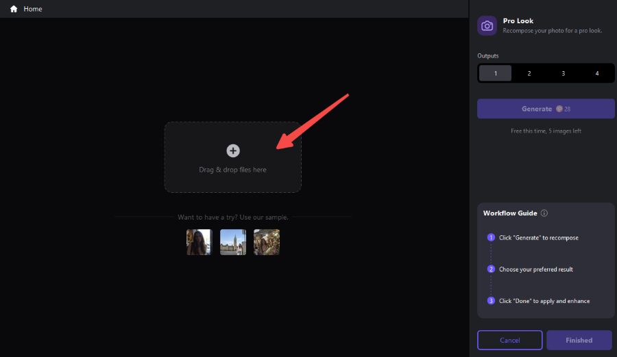 Upload image for AI photo composition improvement