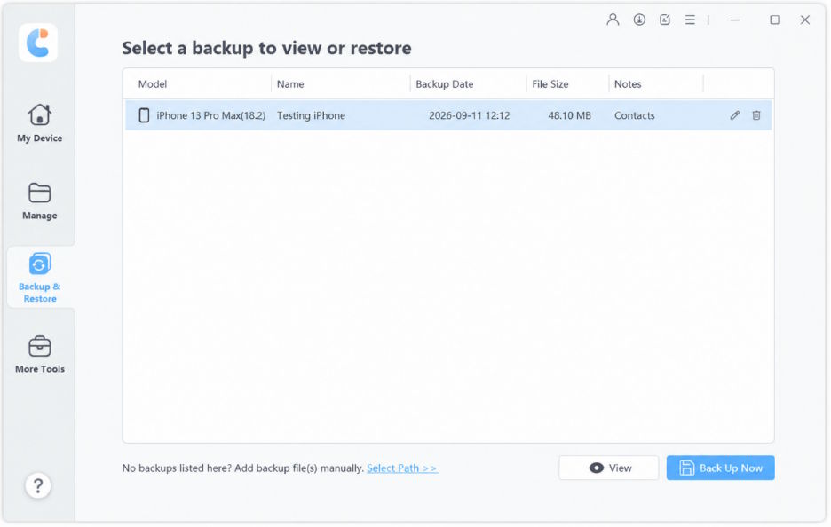 Select backup