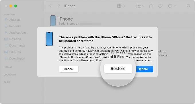 iPhone Duo Recovery Mode screen