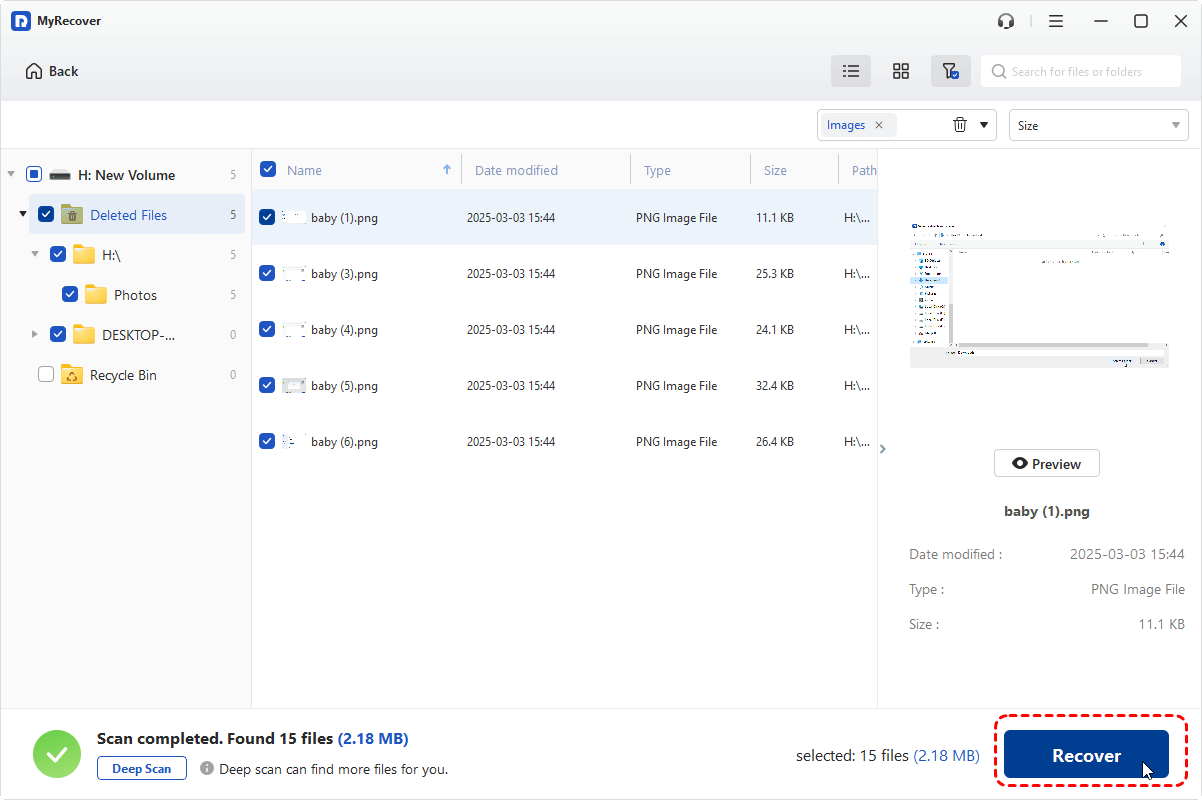 Check the recoverable files